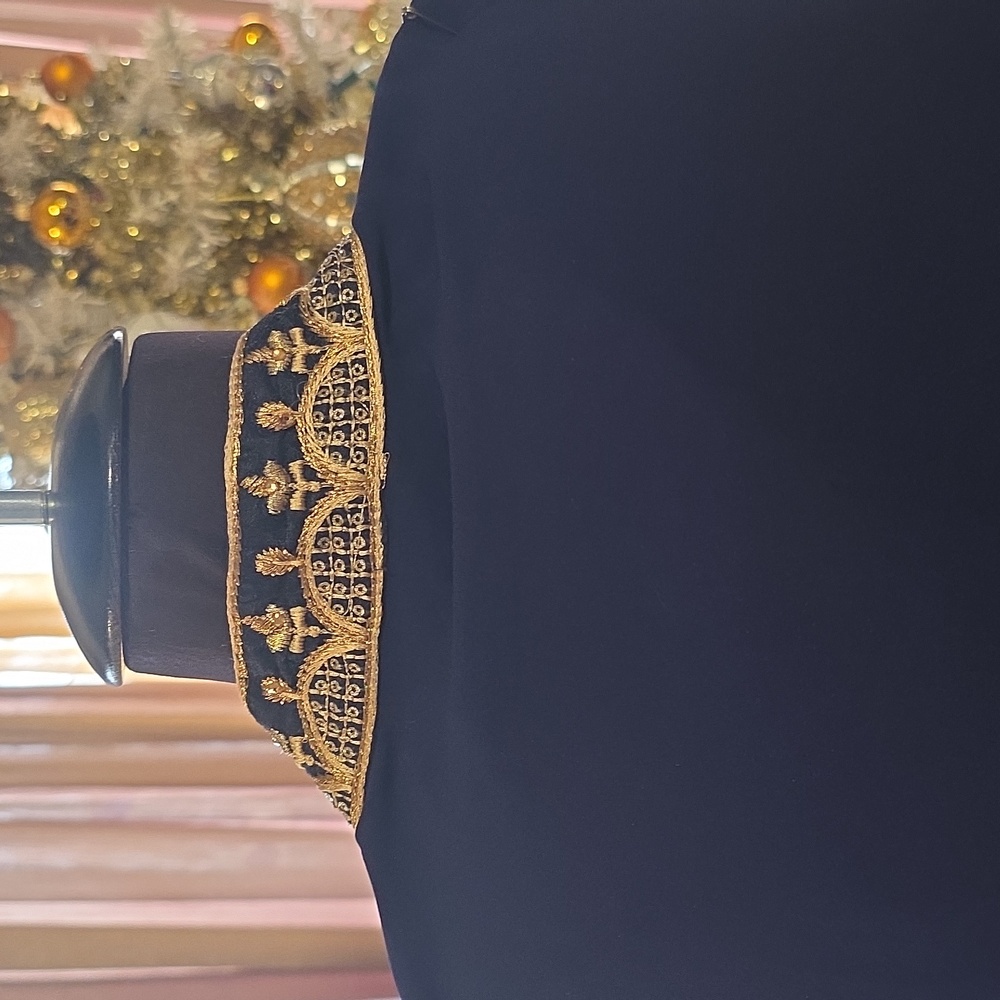 Elegant Navy Women's Dress With Gold Embroidery - Picture 10 of 12